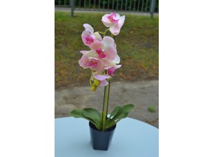 Цветок искусственный Орхидея в горшке ветка двойная 58см розовая CV07589