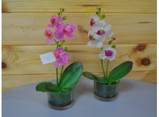Цветок искусственный Орхидея мини в стеклянном стаканчике  30см микс CV07581