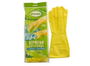 Перчатки хозяйственные латексные с х/б напылением  тм Komfi желтые, размер L